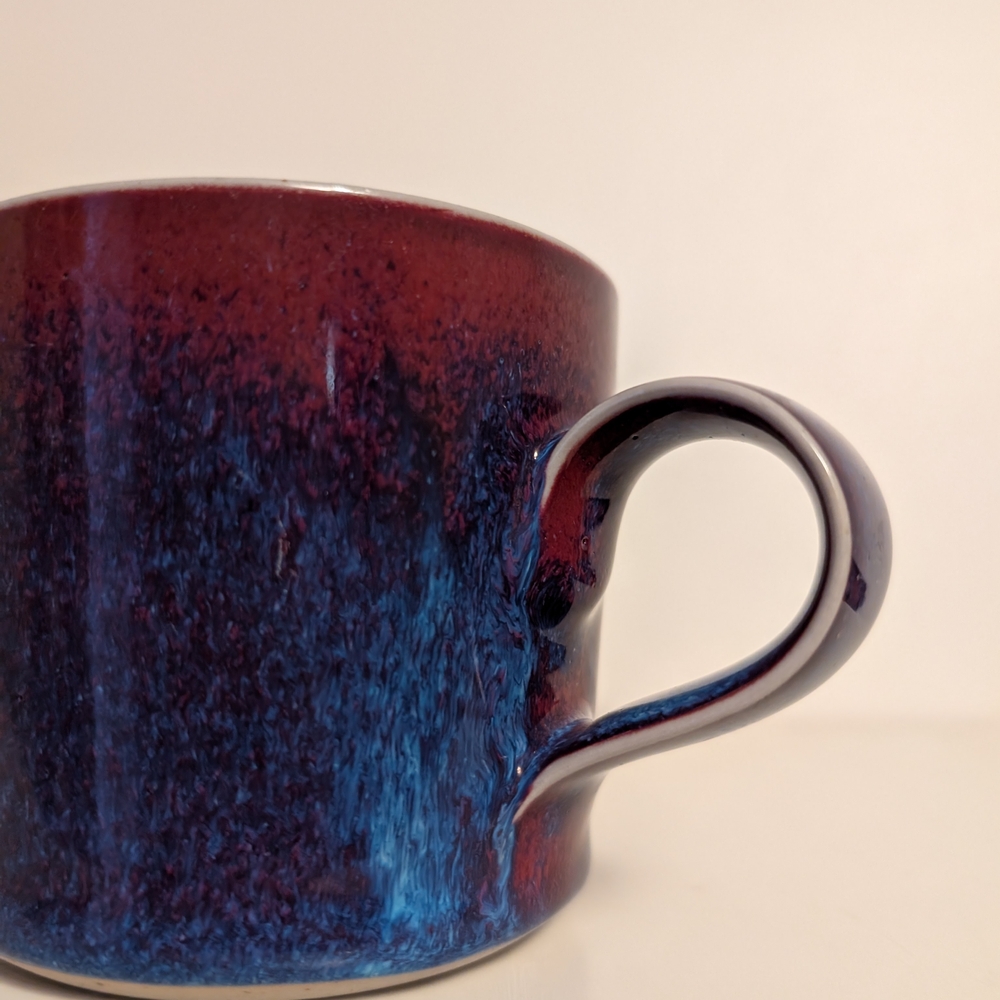 Handcrafted Ceramic Mug in Deep Red and Blue
